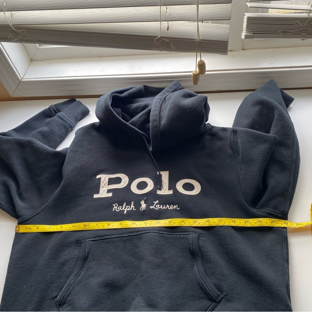 Polo Ralph Lauren Sweatshirt Woman XL Blue Spell Out Logo Preppy Cropped FLAW - Picture 12 of 16